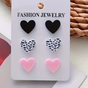 Heart Shaped Earring Set - Black, White, Pink